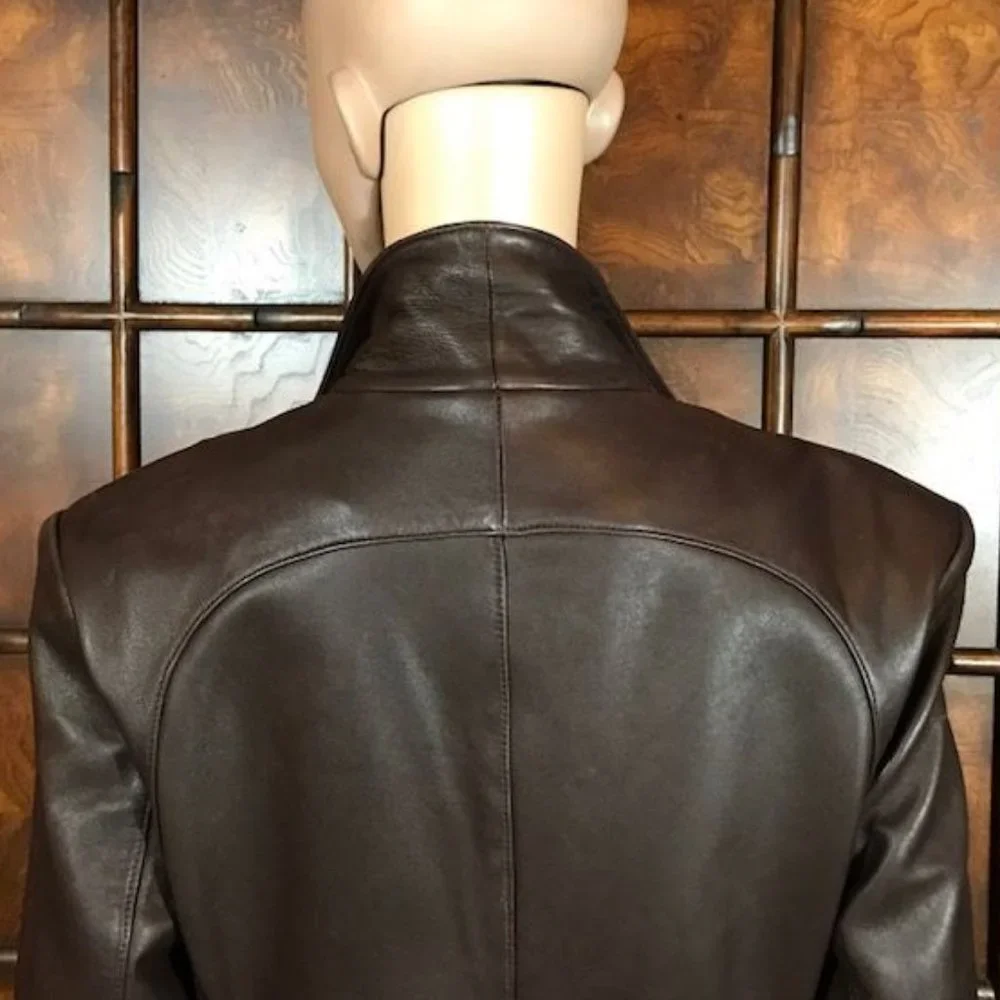 Anne Klein Genuine Lambskin Leather Couture Cocoa Wide Lapel Blazer - Picture 8 of 13